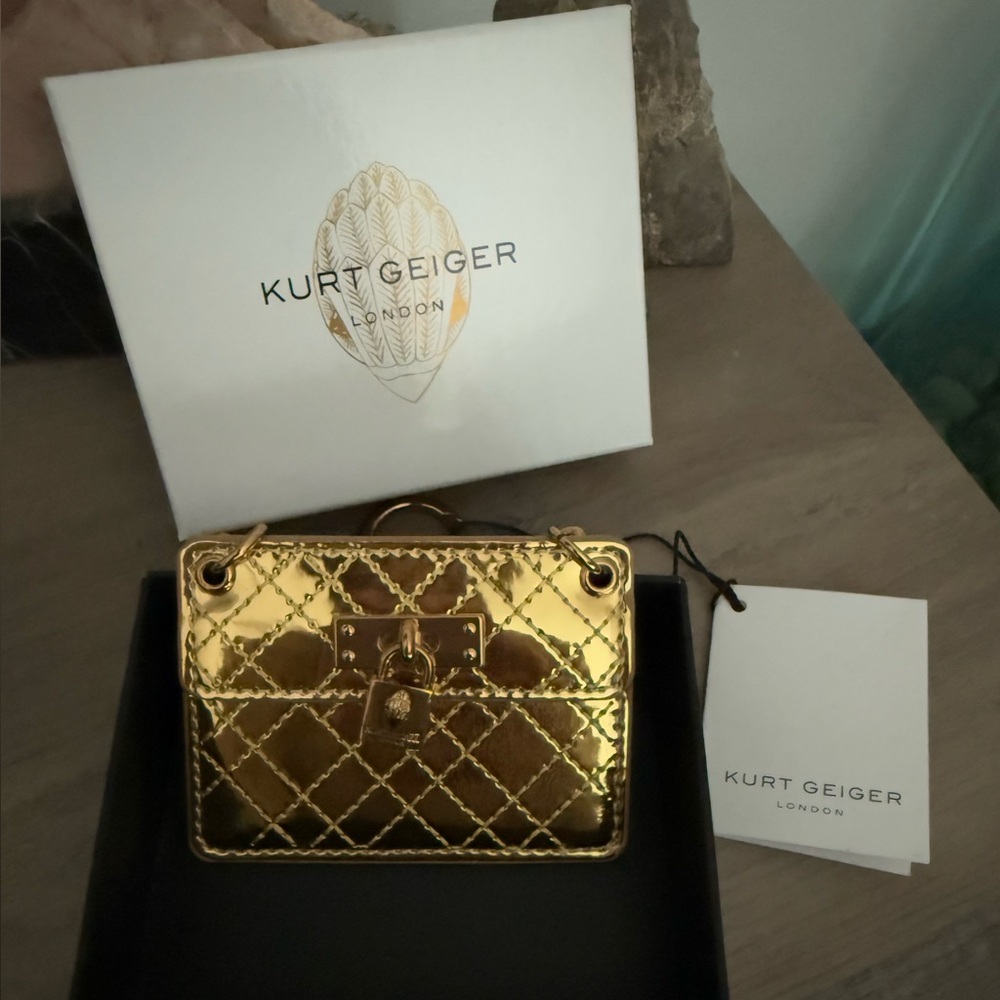 Kurt Geiger Metallic Gold Bag Charm Key Chain. NIB